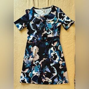 Dana Buchman Navy and Teal Floral Mini Dress